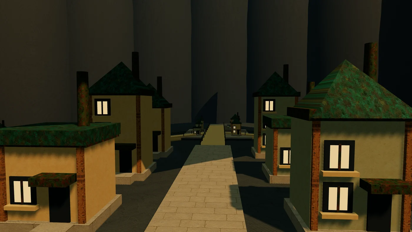 A town filled with lights inside the abyss
